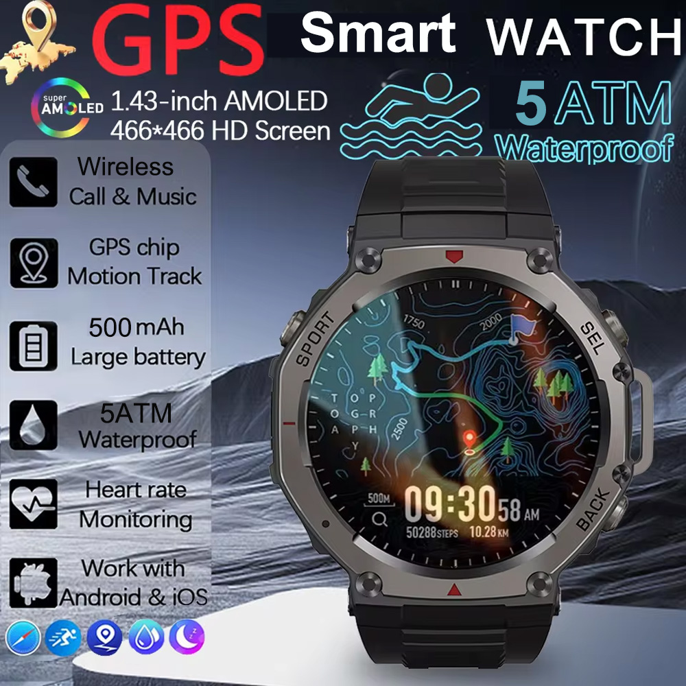Mens DM58 1.43-inch AMOLED Sports Smartwatch with Bluetooth Calling & GPS Tracking