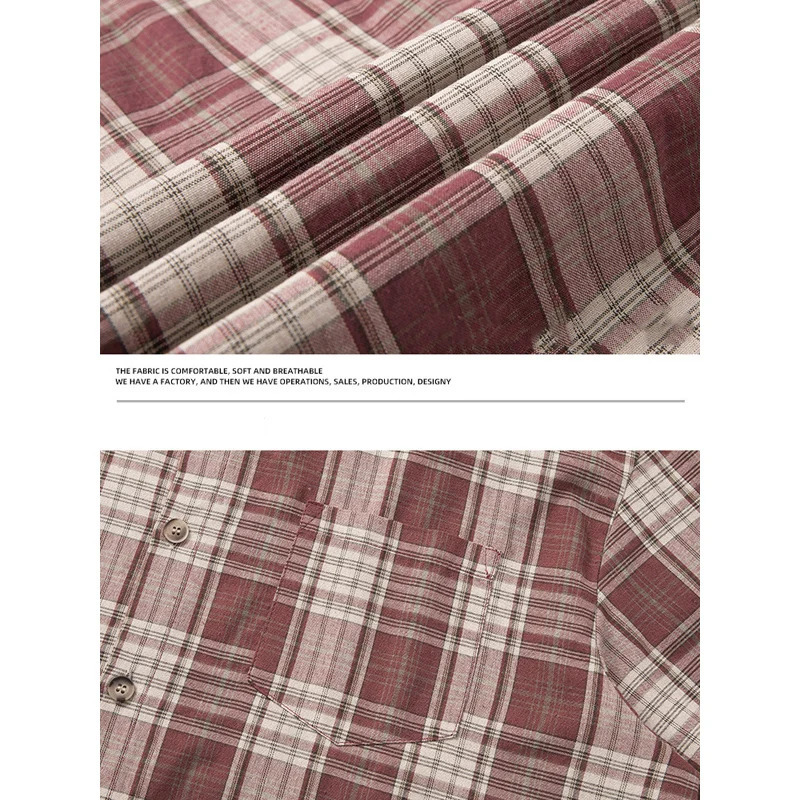 TFETTERS Vintage Plaid Shirts Mans Spring Summer Baggy Short Sleeve Shirts for Men Korean Fashion Clothes Teenagers 250715