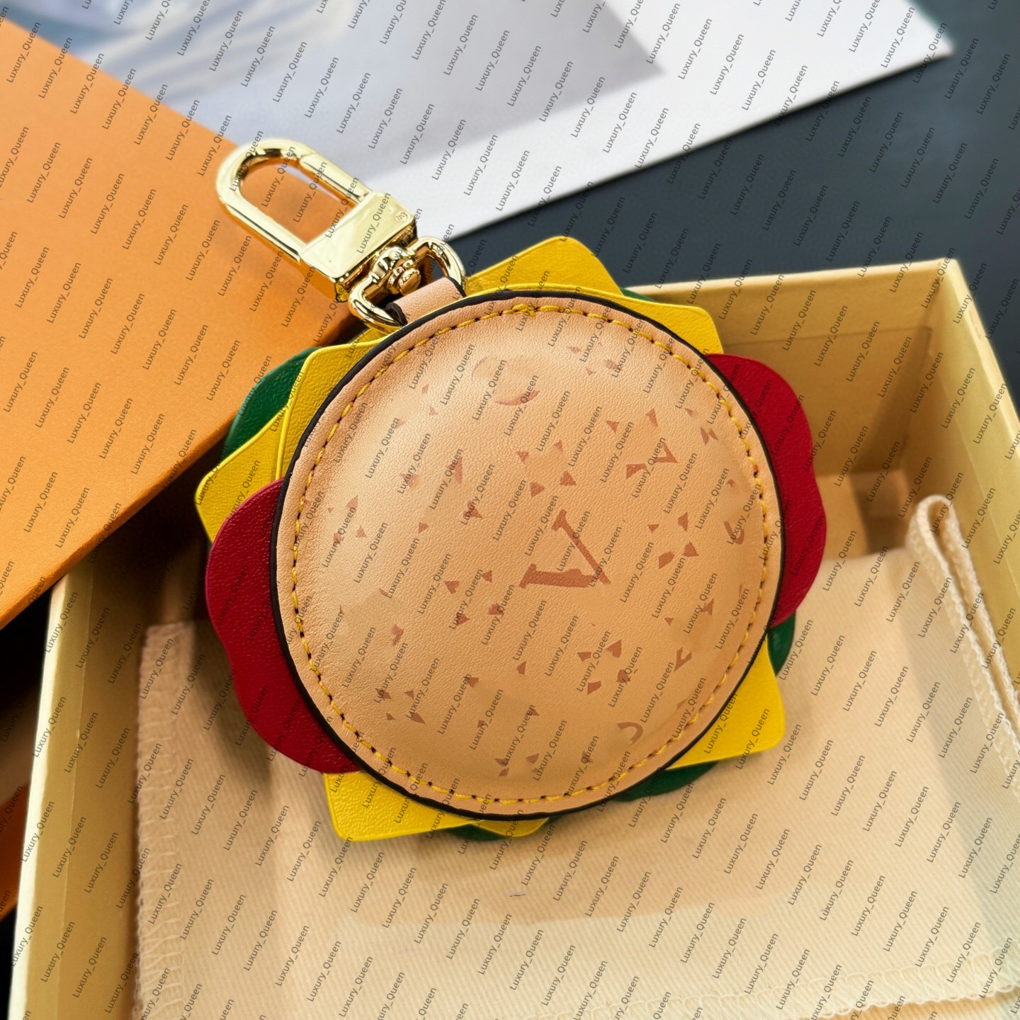 Hight Quality genuine leather Mini Hamburger bag Letter Keychain Wallet headset Monogram Keyring Designer cute hamburge Coin Purse Pendant Keychains Bag Charm