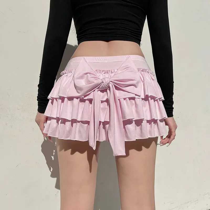 Bow Sweet A-Line Skirts Women Sexy Slim Low-Waist Casual Mini Skirts Y2K Female Summer Fashion Streetwear All-Match Pink Skirts R250728