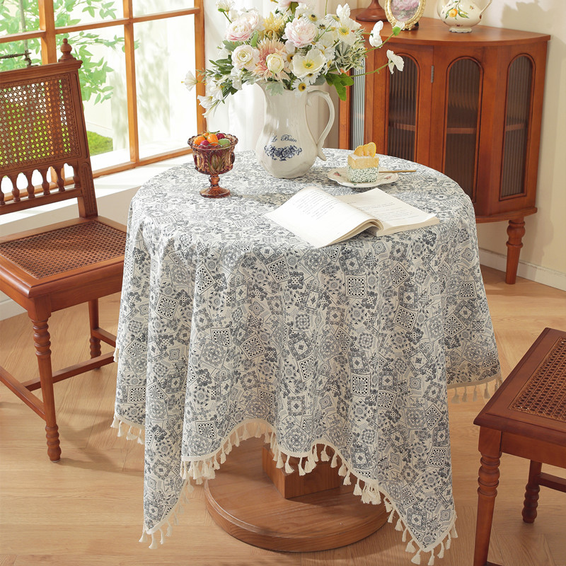 Floral Linen Cotton Tablecloth With Tassel retro nappe de table Table Cover round Dining Table Cover Tea Table Cloth Tafelkleed