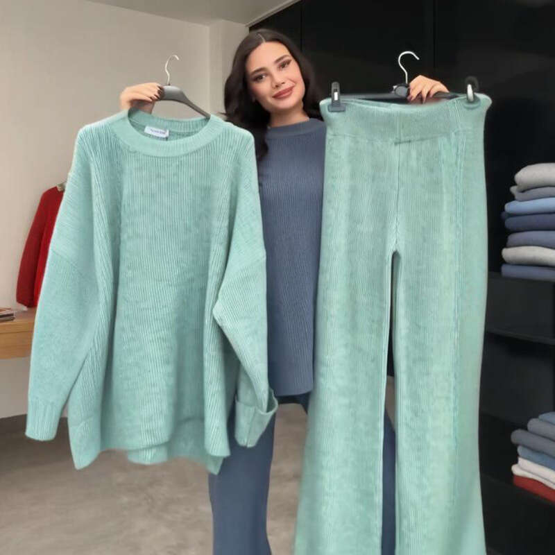 Autumn New Women's Sweater Knitted Fashion Casual Long Pants Set B5