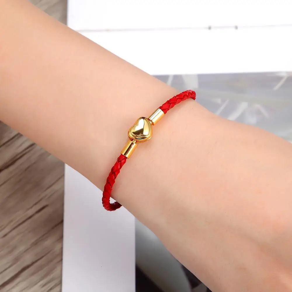 Fashion Women Gold Plated Lover Bracelet Bangle Leather Chain With Love STAINLESS STEEL Clasp Pan Bracelet Bead Charms Bracelet 250712