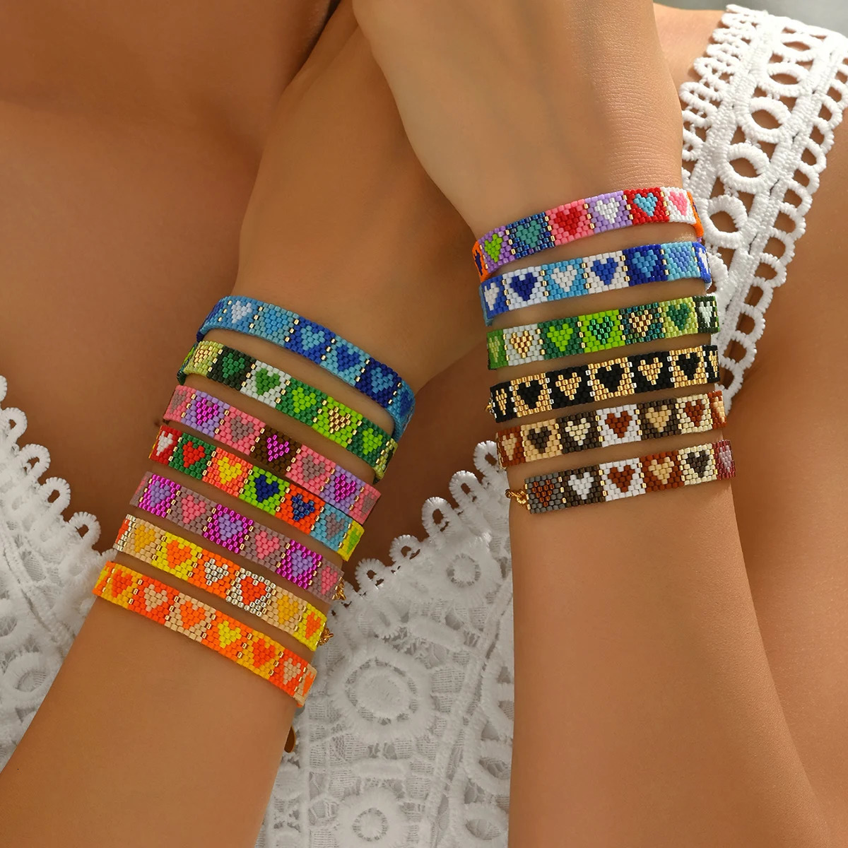 ZHONGVI Creative multi-color heart Stainless steel chain bracelet Miyuki Bracelet For Women Boho Pulseras Fashion Jewelry 250712