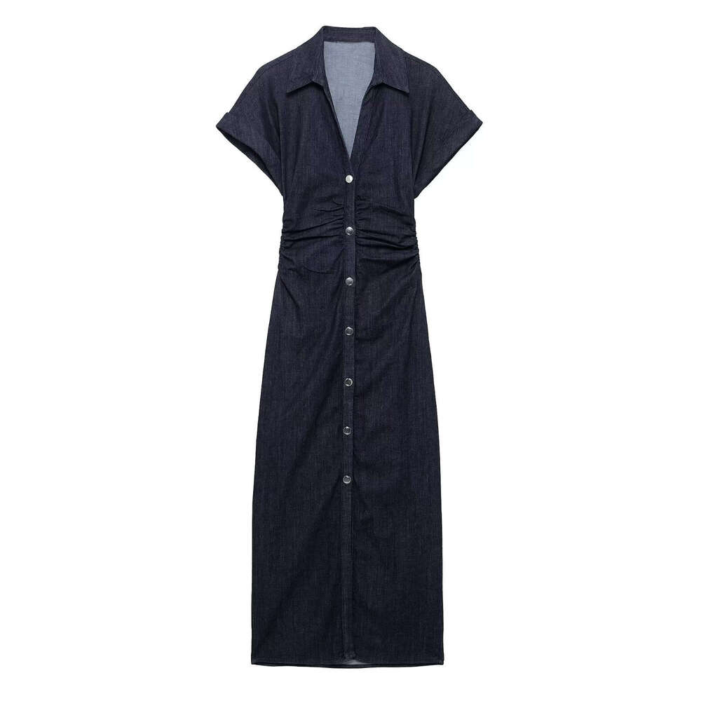 TRAFZA Spring/Summer New Women's Denim Midi Dress B5