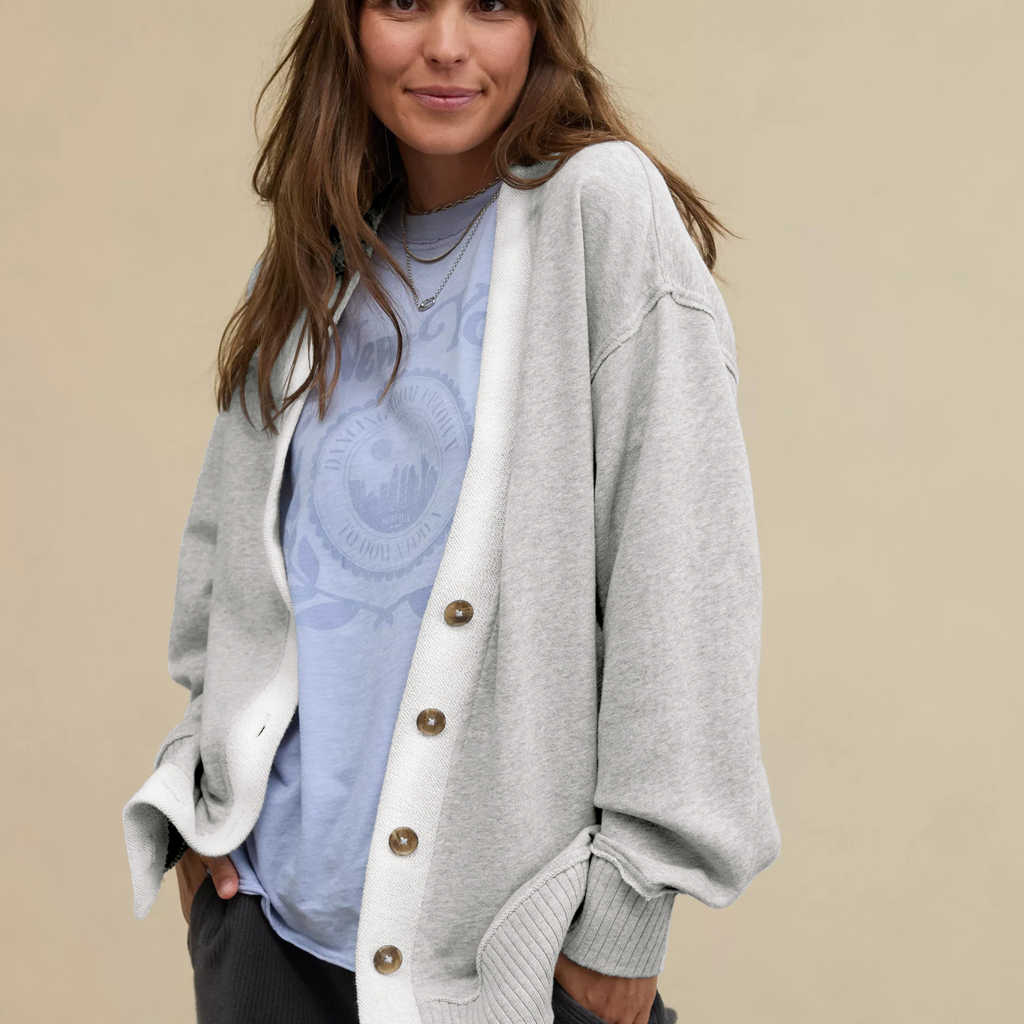 hot Free shipping designer coat for women Knitted cardigan button contrasting sweatshirt loose autumn and winter lazy jacket for women