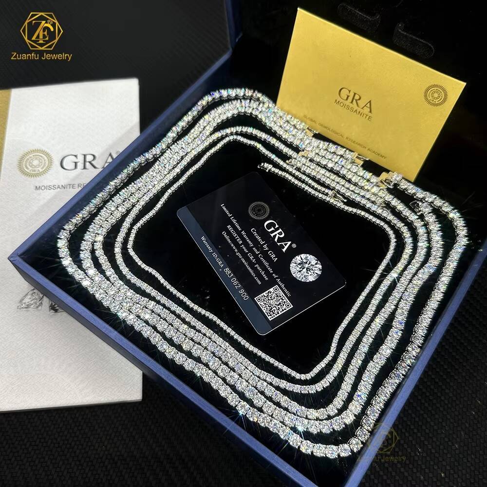 Customized 14K Solid Gold D VVS Moissanite Diamond Tennis Chain 3mm 0.1CT Diamond Fine Jewelry Cuban Necklace for Men Women