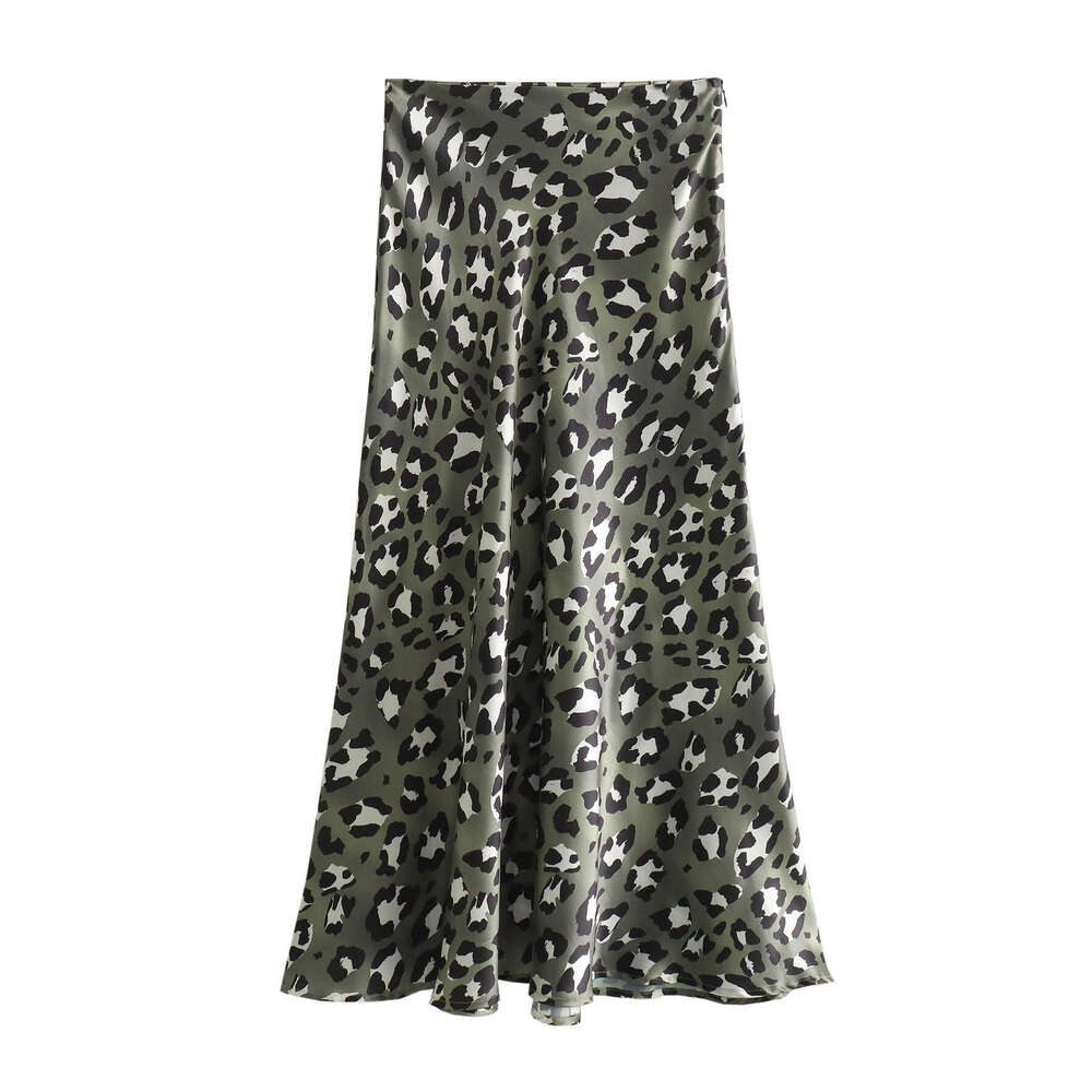 TRAFZA New Large Hem Spring Long Women's Elegant Satin High Waist Skirt B5