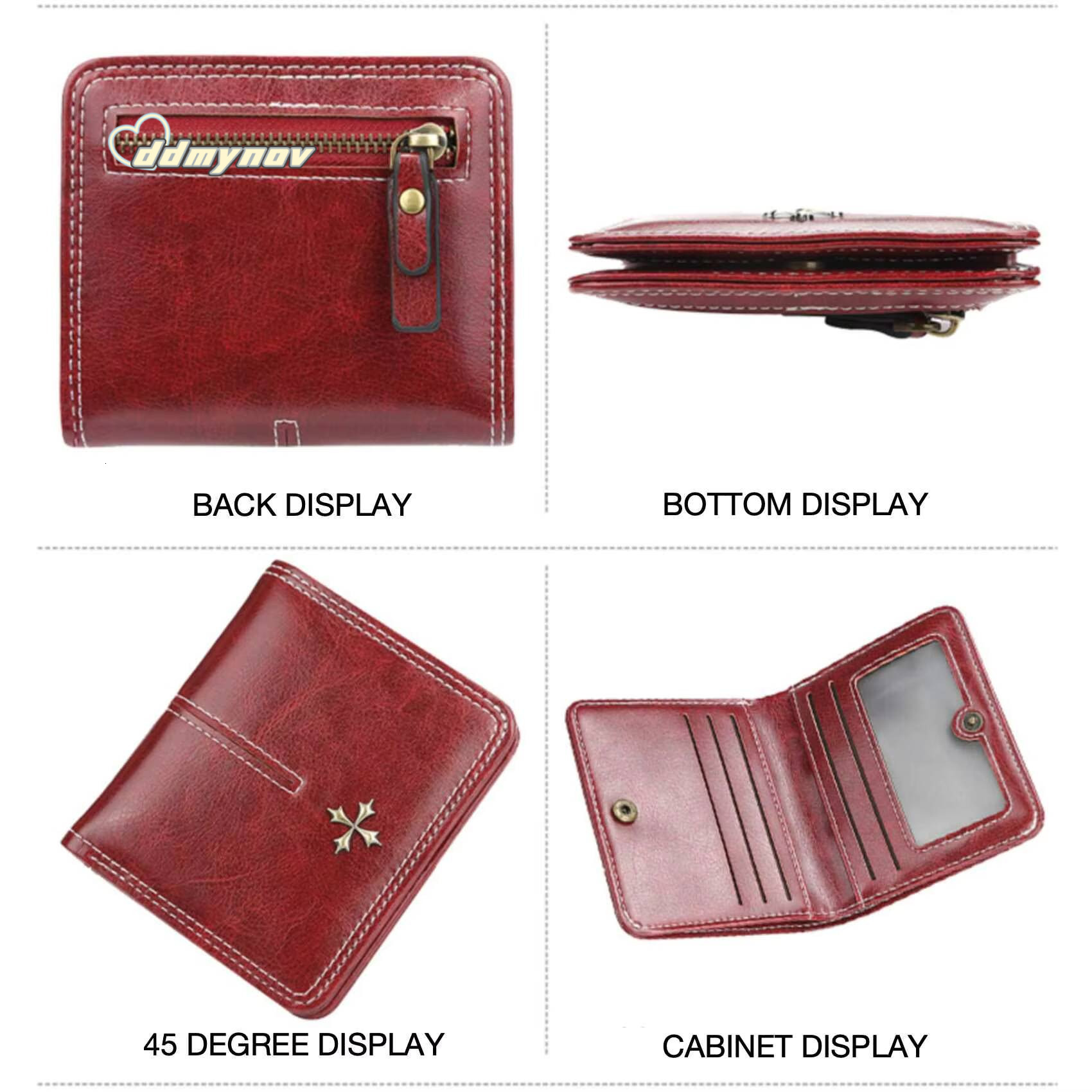 Womens Short Wallet Multi-Card Oil Wax Skin Coin Purse Fashion All-In-One Zipper Card Bag ddmynov