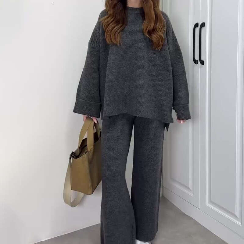 Autumn New Women's Sweater Knitted Fashion Casual Long Pants Set B5