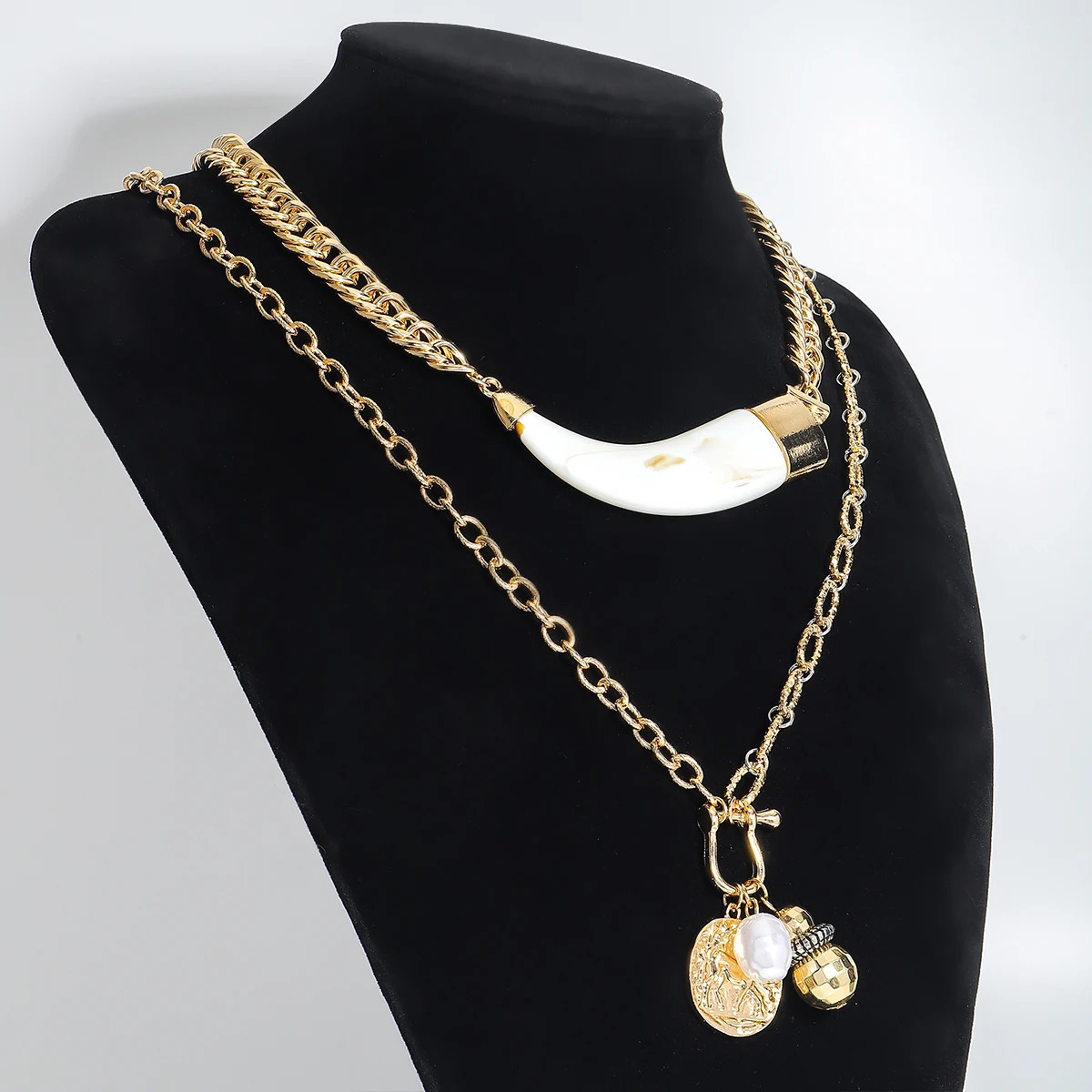 ZAA Trendy Pack Of 2 Chain Necklace With Horn Pendant Heavy Western Cowboy Personality Charm Jewelry Accessories Gift 250711