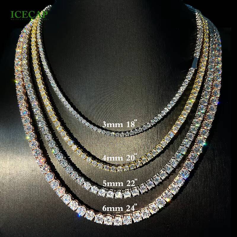 Fine Jewelry 925 Sterling Silver VVS Moissanite Iced Out Hip Hop Tennis Chain Diamond Necklace for Men Women