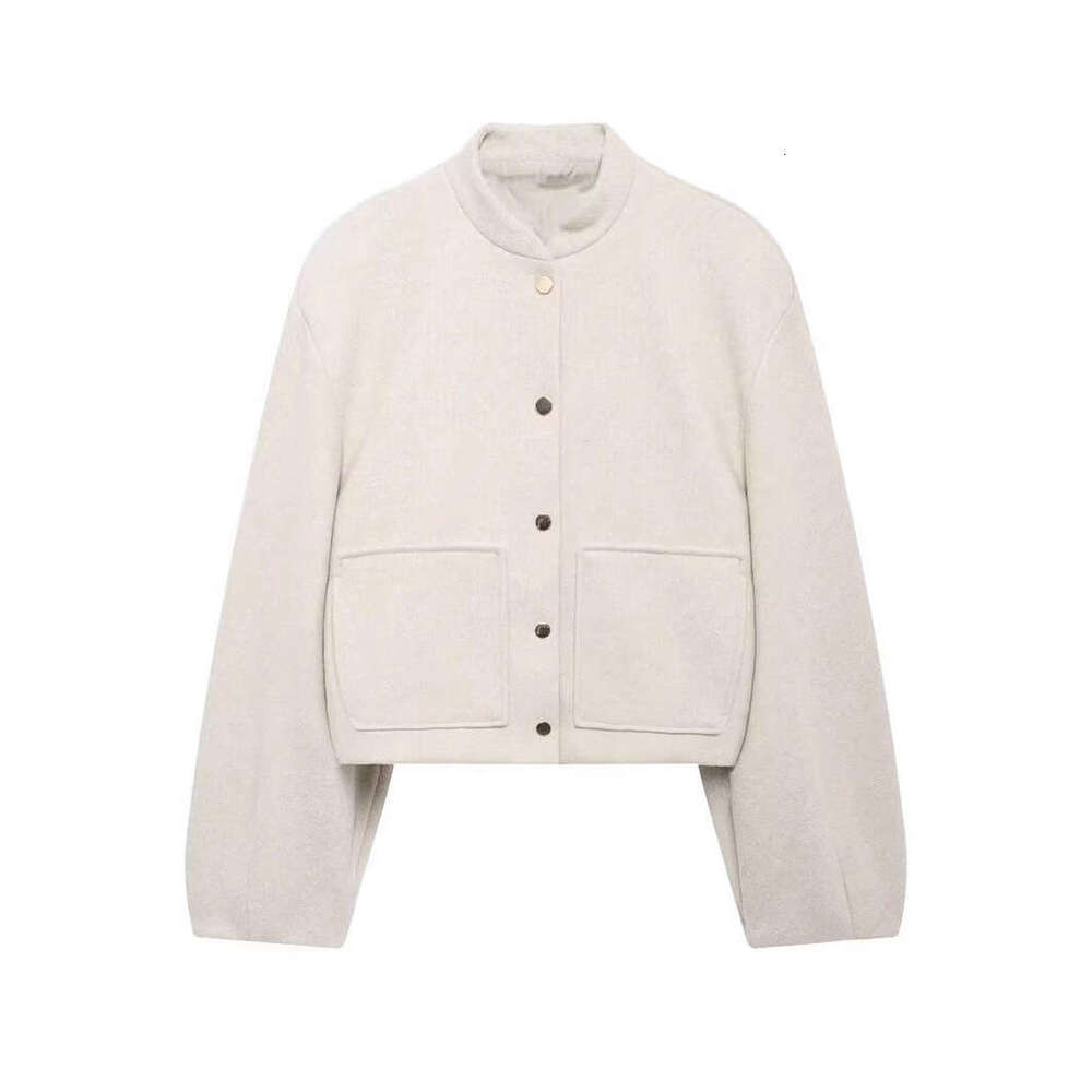 TRAFZA Women's Fashionable Elegant Versatile Hidden Button Faux Wool Jacket Coat B5