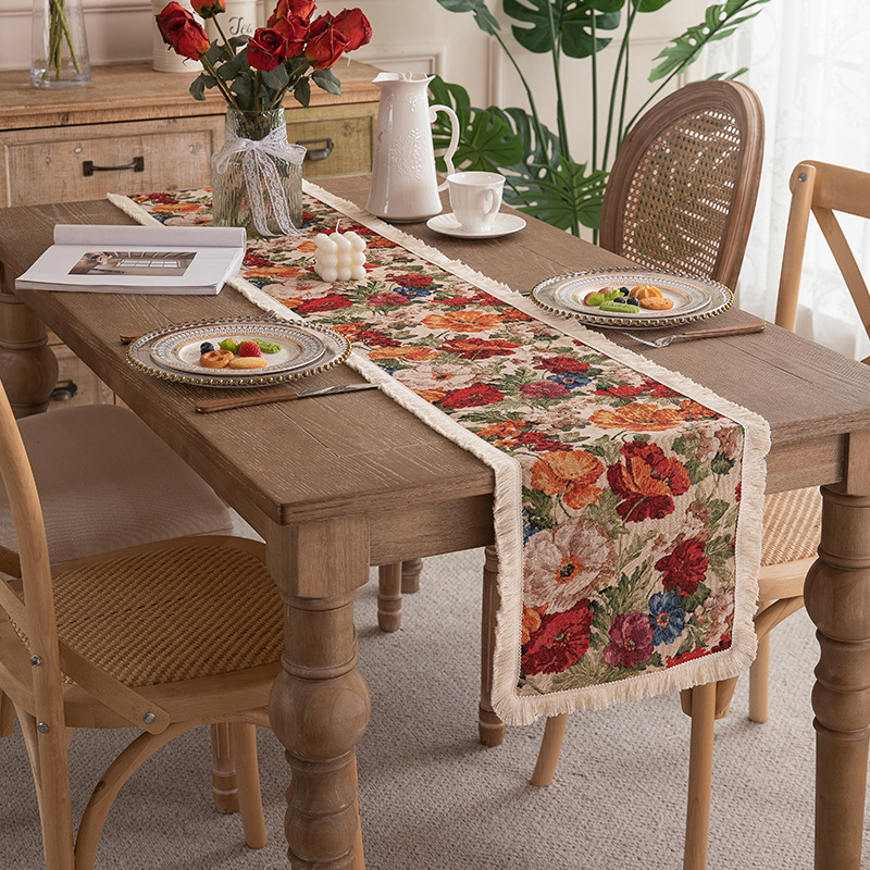 New American retro fringed table flag polyester color woven jacquard coffee table TV cabinet cover ins bedside flag