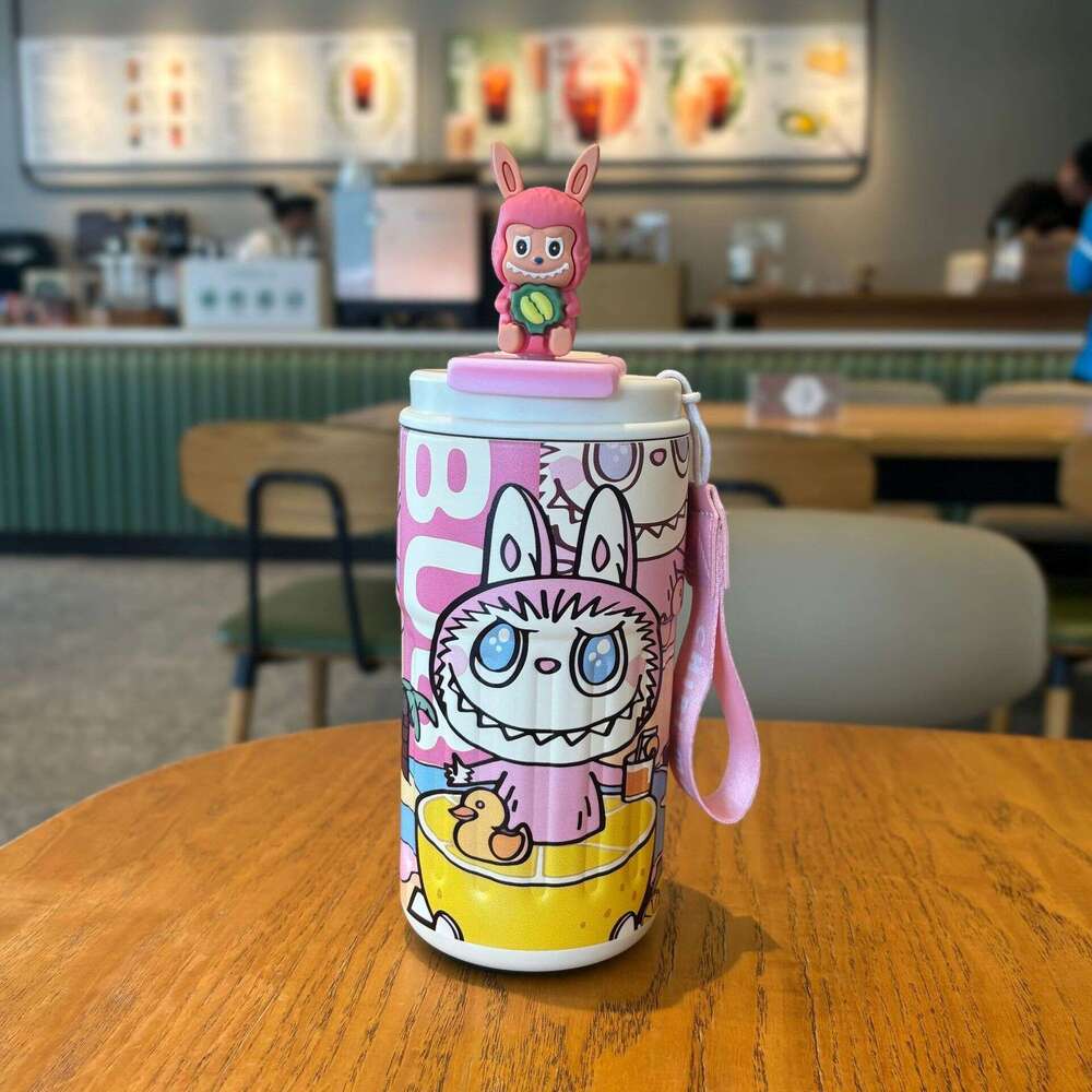 316 stainless steel water bottle Cartoon Pattern Coffee Matra labubu Doll New Series Water Straw Insulated Cup Wholesale