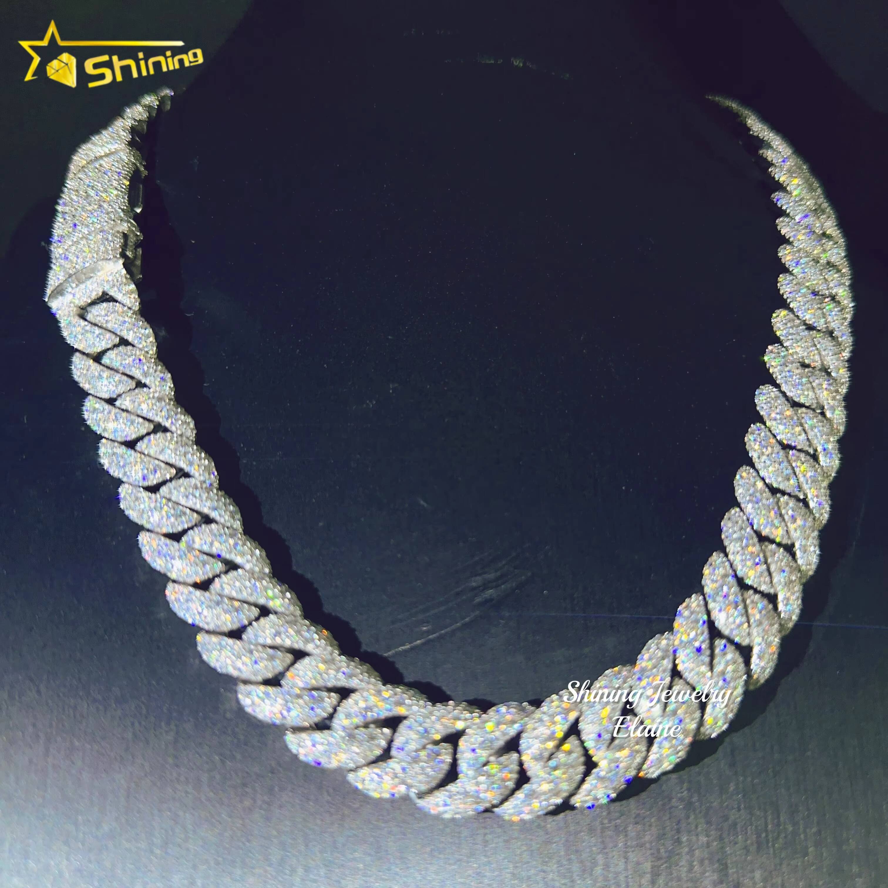 2025High Quality 925 Sterling Silver Custom Hip Hop Fashion Iced Out VVS Moissanite Gold 15MM Width Cuabn Bracelet Link Chain