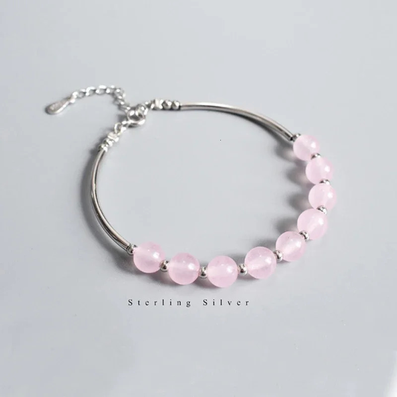 Light Pink Natural Rose Quartz 925 Sterling Silver Strand Bracelets Bangles for Women Female Fine Jewelry Accessories YBR165 250711