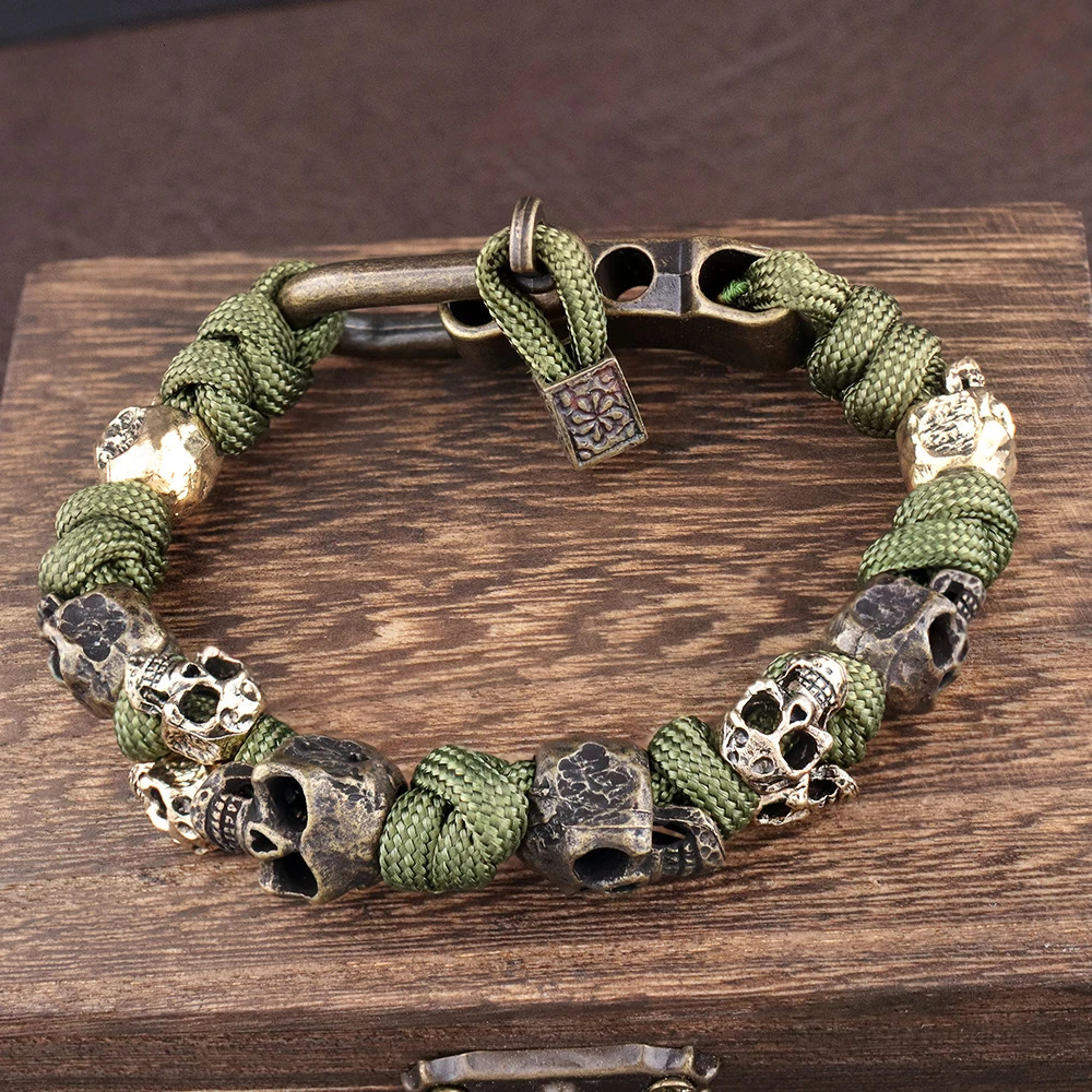 Unique Skull Bracelets Men Vintage Adjustable Handmade Woven Bracelet Punk Rock Motorcycle Male Jewelry Gift Drop 250712