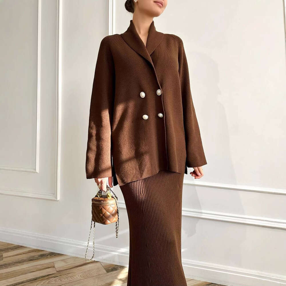 Spring New Women's Solid Color Long Sleeve Button Jacket And Skirt Fashion Set B5