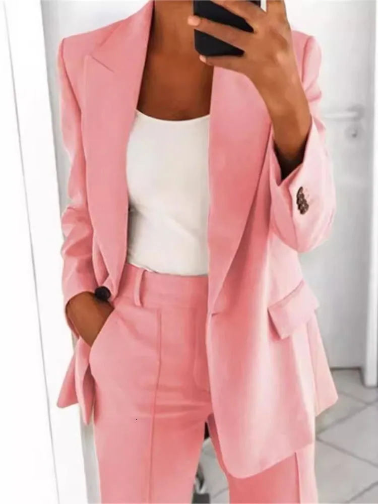 Womens Autumn Fashion Button Collar Slim Fit Cardigan Wool Sweater Temperament Jacket Slim Fit Pocket Set Pants 250714