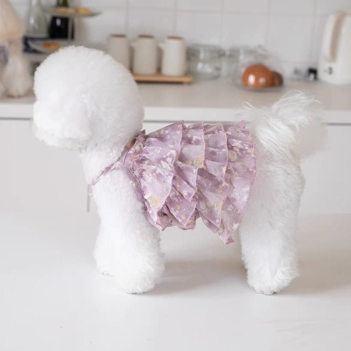 Owen Summer cool pet chiffon cake floral suspender skirt short puppy princess dress dress Bichon Teddy Cat