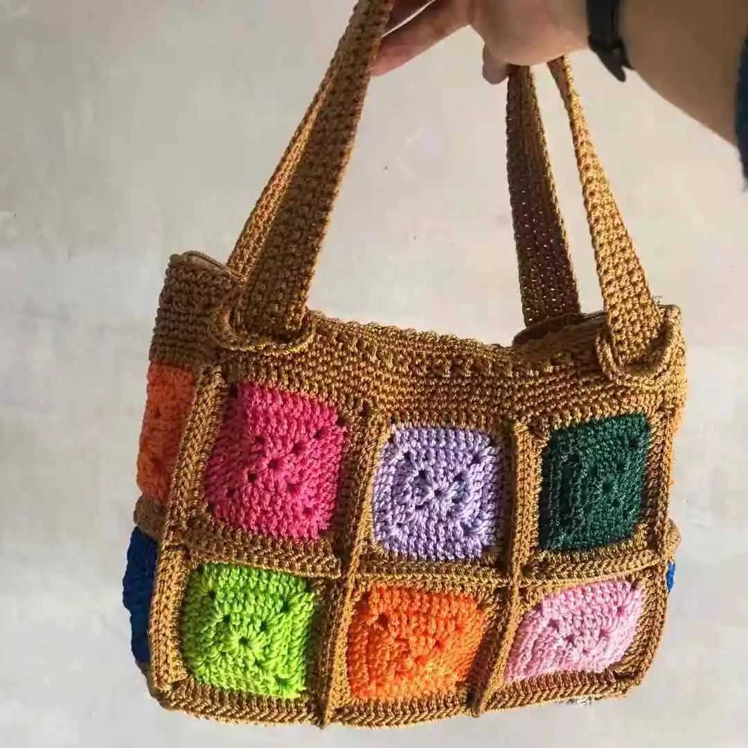 Handmade Bag Summer Bag Kintting Beach Bag Handmade bag shoulder bag Kintting tote bag Colorful hand bag