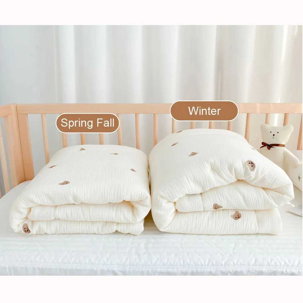 Muslin Baby Blanket Newborn Swaddle Wrap Korean Bear Bunny Warm Baby Quilt for Crib Pure Cotton Kids Bedding Accessories 1X1.2M L250715ZN19