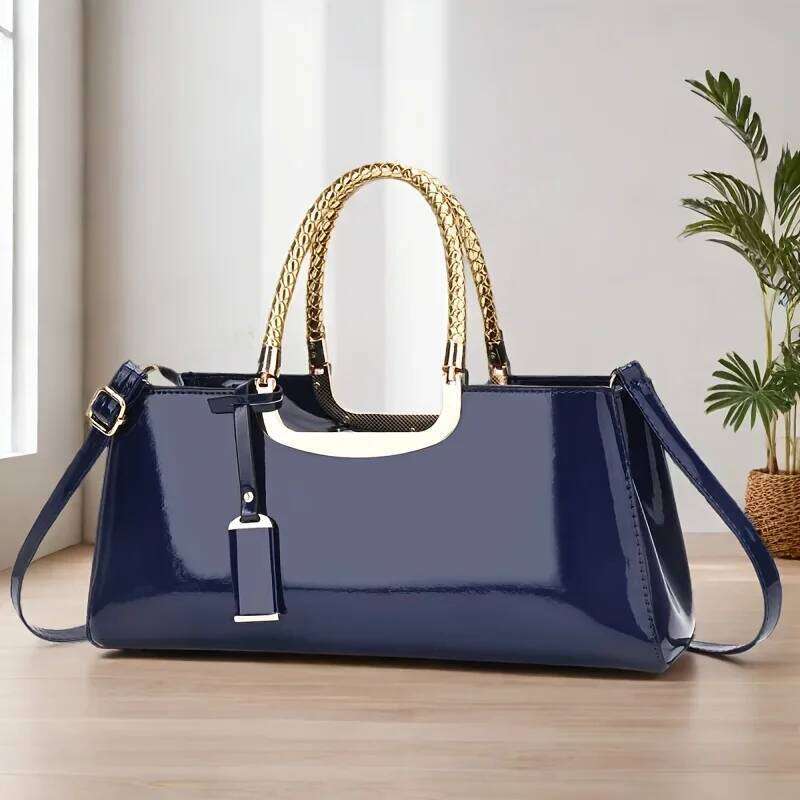 Women's Glossy PU Leather Shoulder Handbag Wedding Clutch Bridal Party Evening Bag