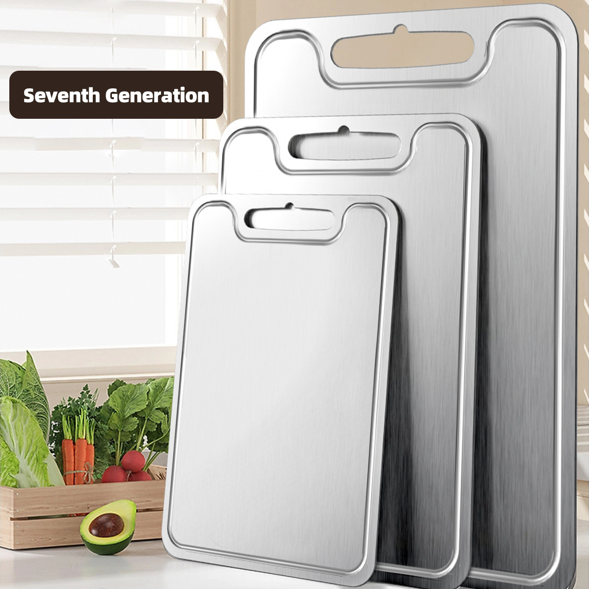 Double-Sided Antibacterial Stainless Steel Cutting Board with New Groove Design - Mildew Proof & Durable 304 stainless steel material