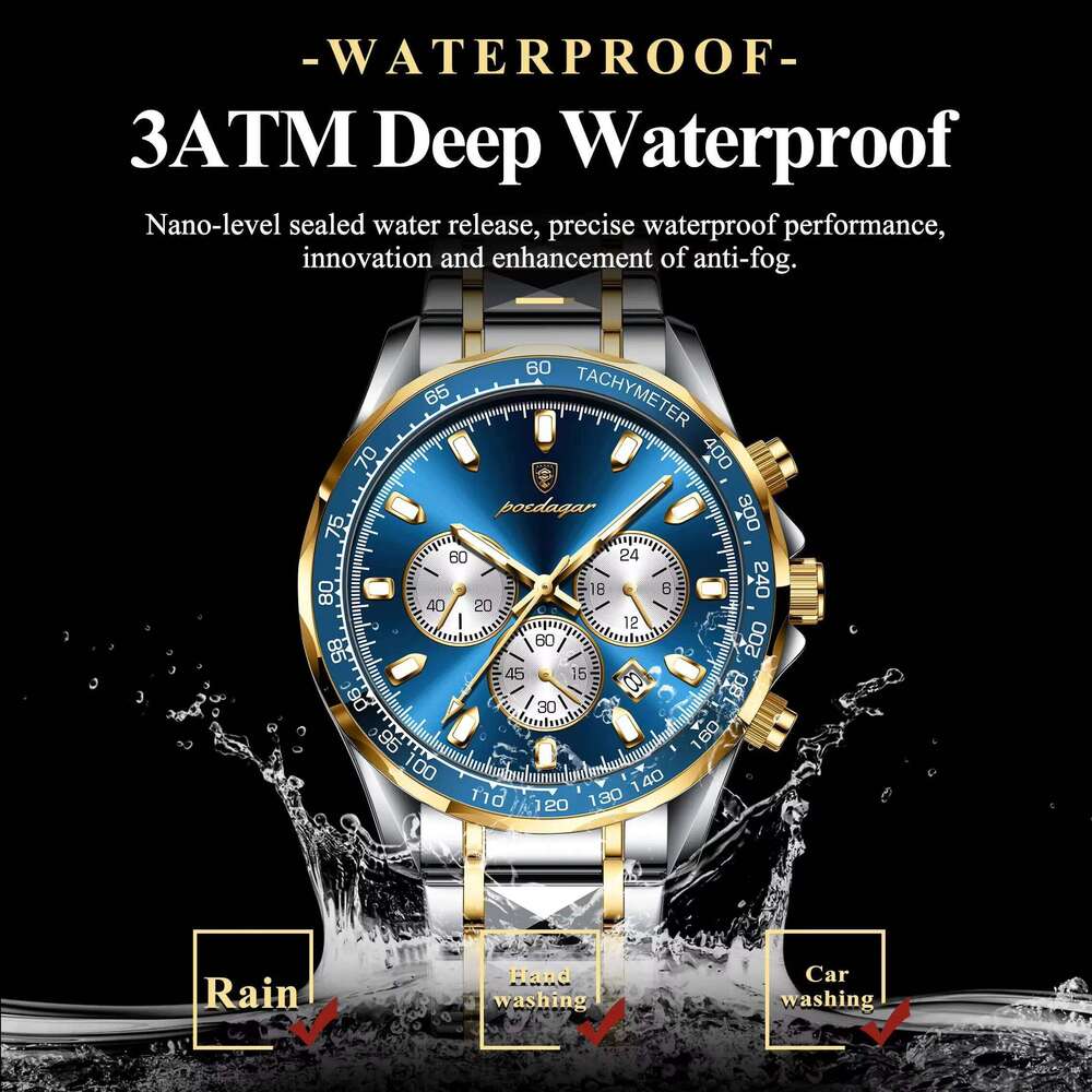 DHgargets Best Seller Men's Sports Quartz Watch - 50M Waterproof Stainless Steel Chronograph with Date & Luminous (Model P815)