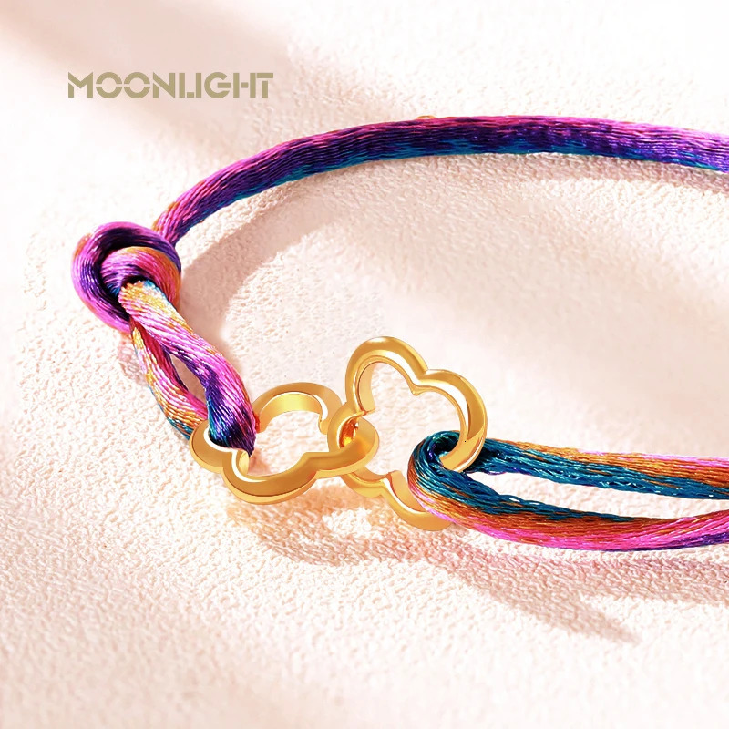 MOONLIGHT Classic Gradient Silk Rope Bracelet Adjustable Double Four Leaf Clover Charm Bracelet For Women Fashion Jewelry Gifts 250712