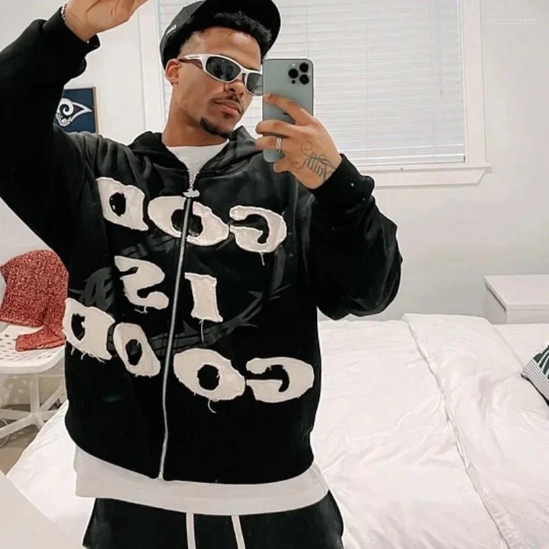 Men's Hoodies American Trend Retro God Is Good Casual Street Wear Zip-up Hoodie And Women's Harajuku Hip-hop Gothic
