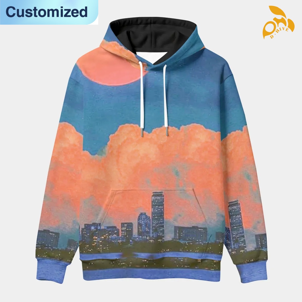 free shipping designer of customized breathable fashionable All-Over Print Men's thickened pullover hoodie with exquisite patterns from US