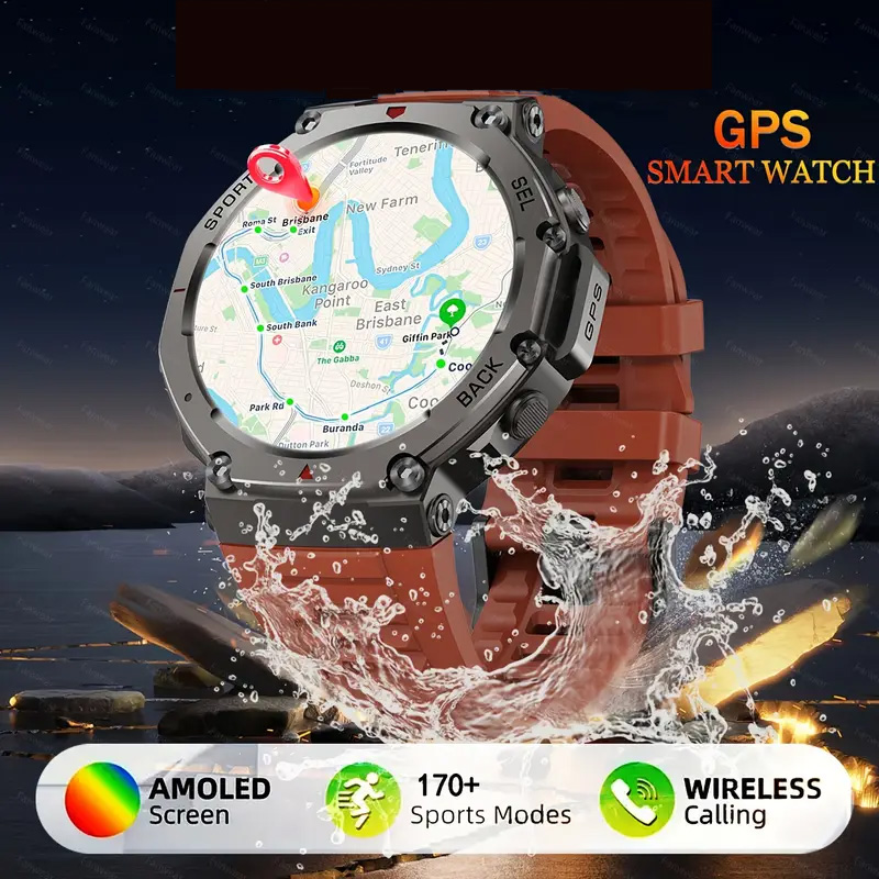 DM58 Men's 1.43inch AMOLED Screen BT Call Positioning System Compass Outdoor Tracker GPS Sports Smart Watch