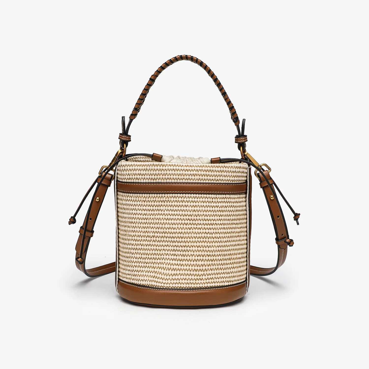 Fashion Straw Bucket Bag Weave Women Handbags Designer Panelled Shoulder Crossbody Bags Casual Summer Beach Small Tote Purse sac W250714