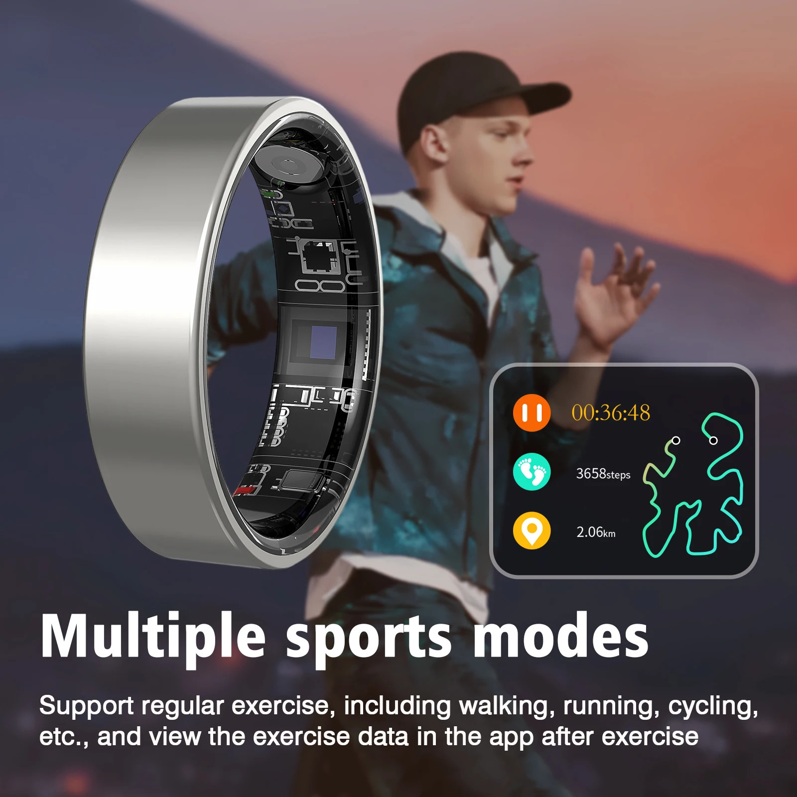 Smart ring IP68 waterproof sleep monitoring multiple sports modes pedometer stainless steel material unisex 250711
