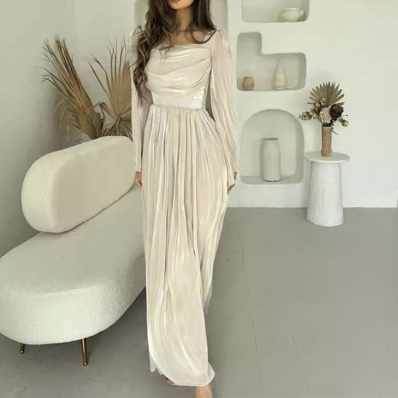 Spring Women's French Style Square Neck Ruched Slim Fit Elegant High Waist Skirt B5