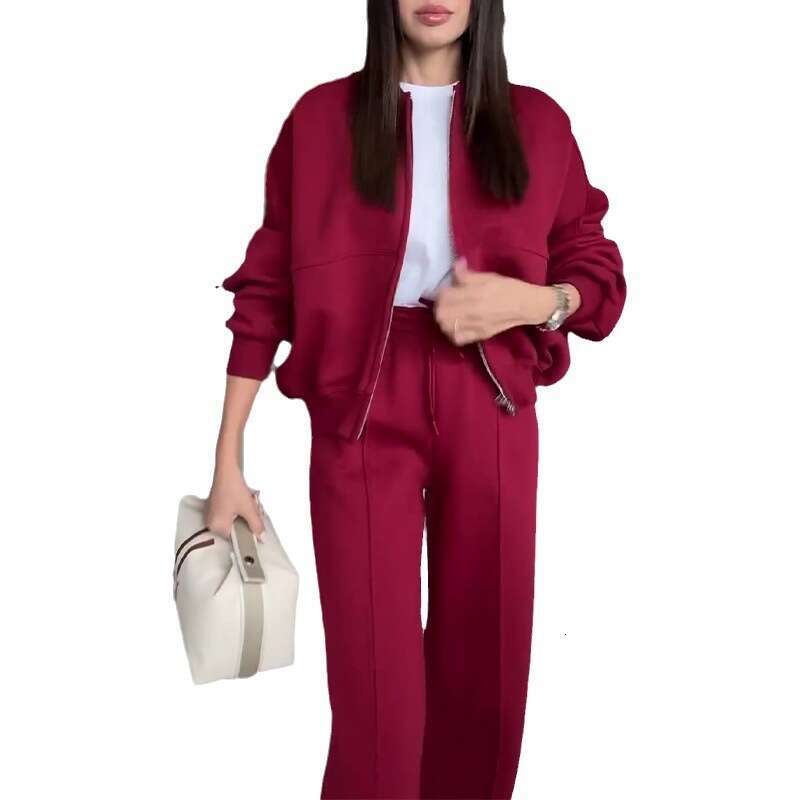 Spring Round Neck Fashion Simple Elegant Sweatshirt Jacket Casual Straight Pants B5