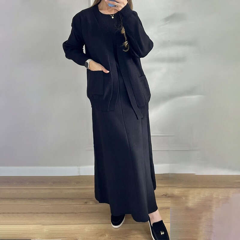 Women's Clothing Autumn New Fashion Casual Knitted Jacket Dress Sweater Set B5