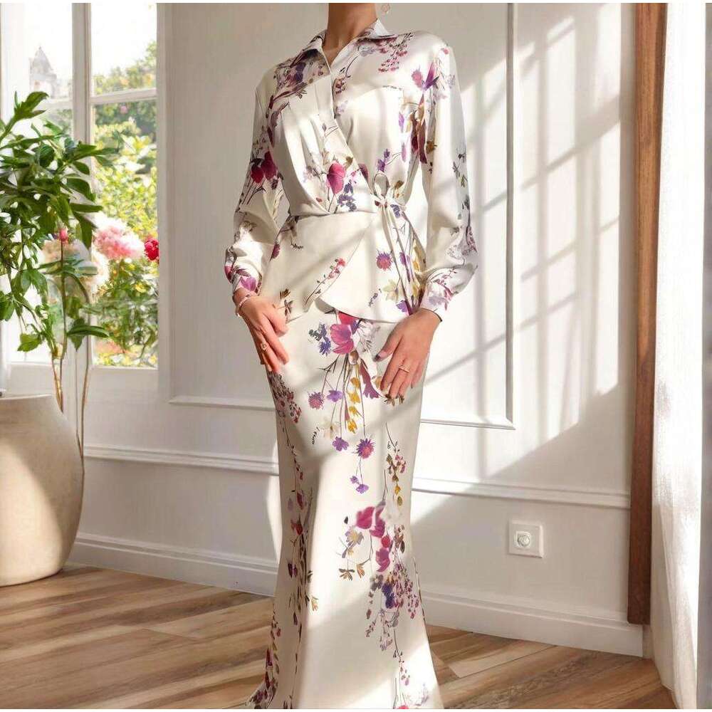 Women's Clothing Spring New Solid Color Long Sleeve Tie Half Skirt Fashion Set B5