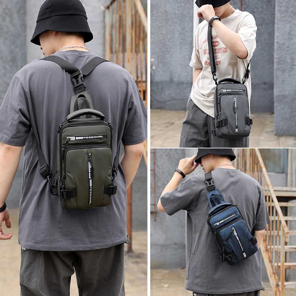 Men Nylon Crossbody Bag with USB Charging Port Multifunction Outdoor Travel Waterproof Daypack Male Casual Messenger Bags