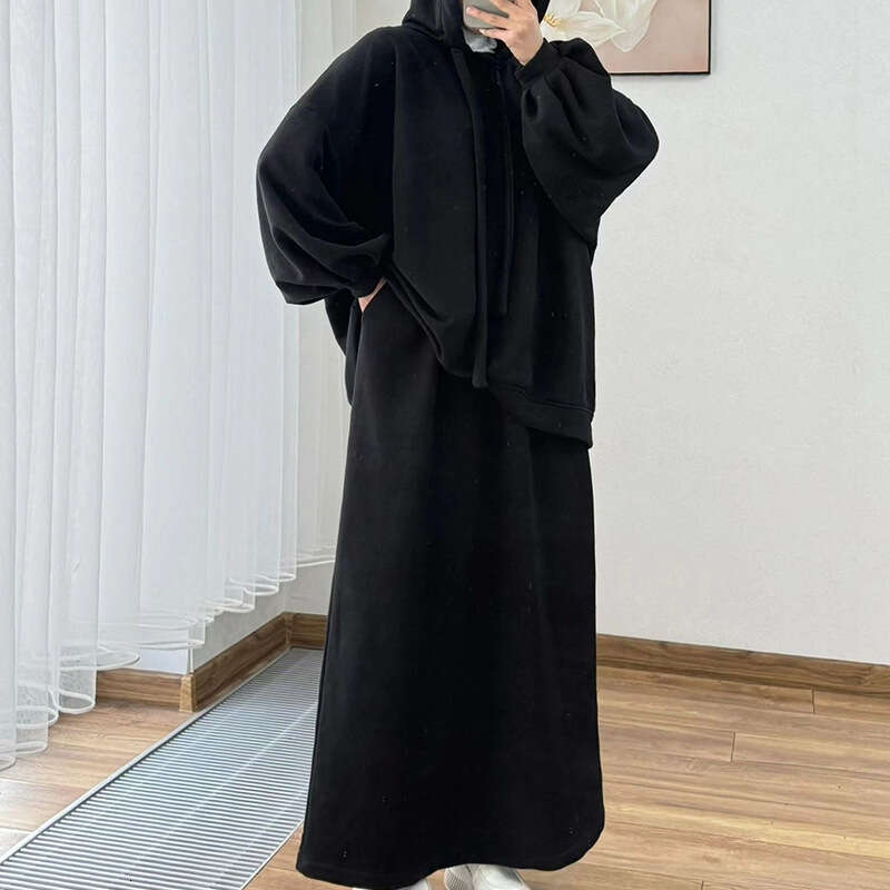 Spring New Women's Long Sleeve Hooded Loose Jacket And Skirt Casual Set B5