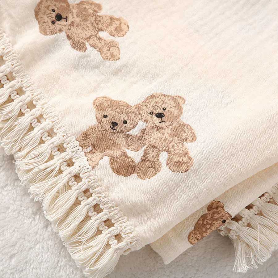 ute Bear Muslin Squares Cotton Baby Blanket for Newborn Plaid Infant Swaddle Blanket Babies Accessories Bed Summer Comforter L250715V2YY