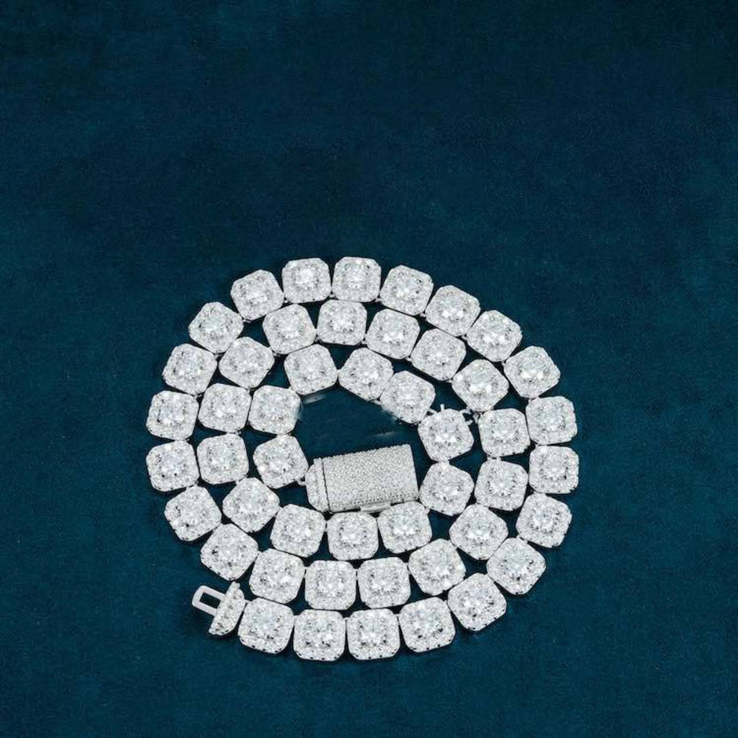 Mens Womens 925 Sterling Silver Iced Out Round D Color Moissanite Square Tennis Cluster Chain 16 Inch Gold Plated Luxury Jewelry