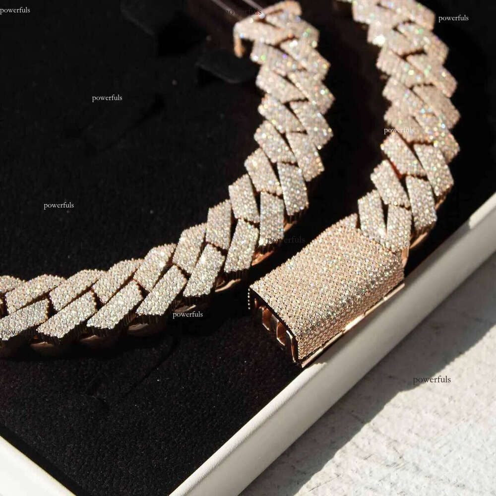 necklace moissanite chain Thicker Dia Sterling Sier Iced Out Prong Setting VVS Cuban Link