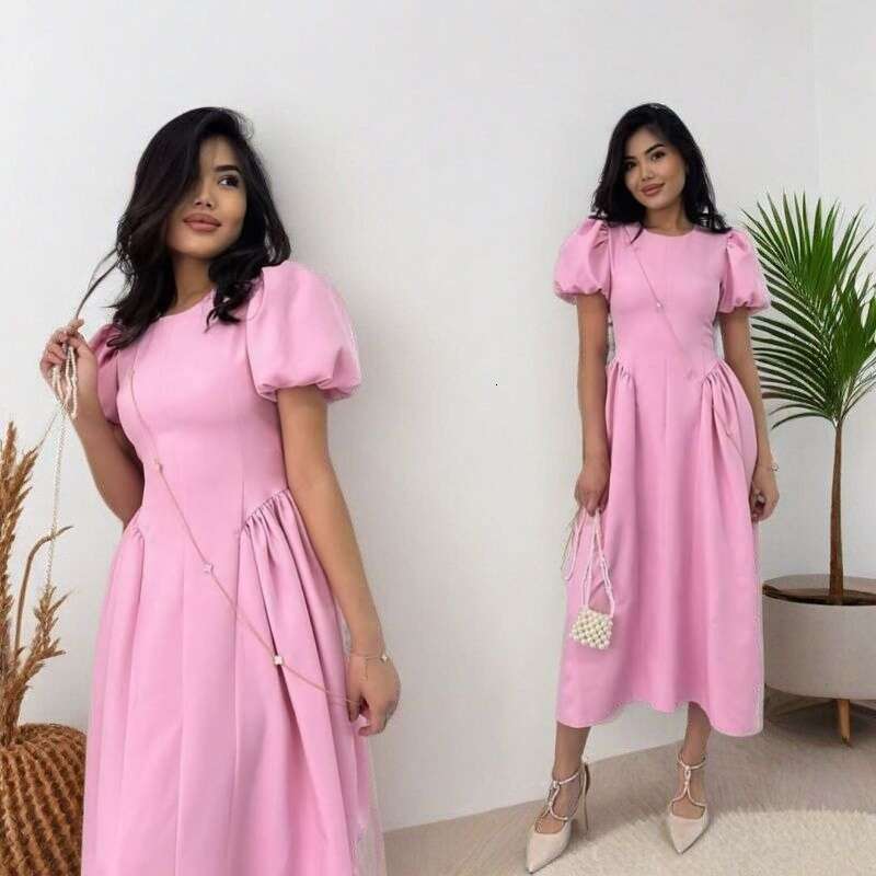 Women's Fashion Autumn New Puff Sleeve Tie Fashionable Elegant Dress B5