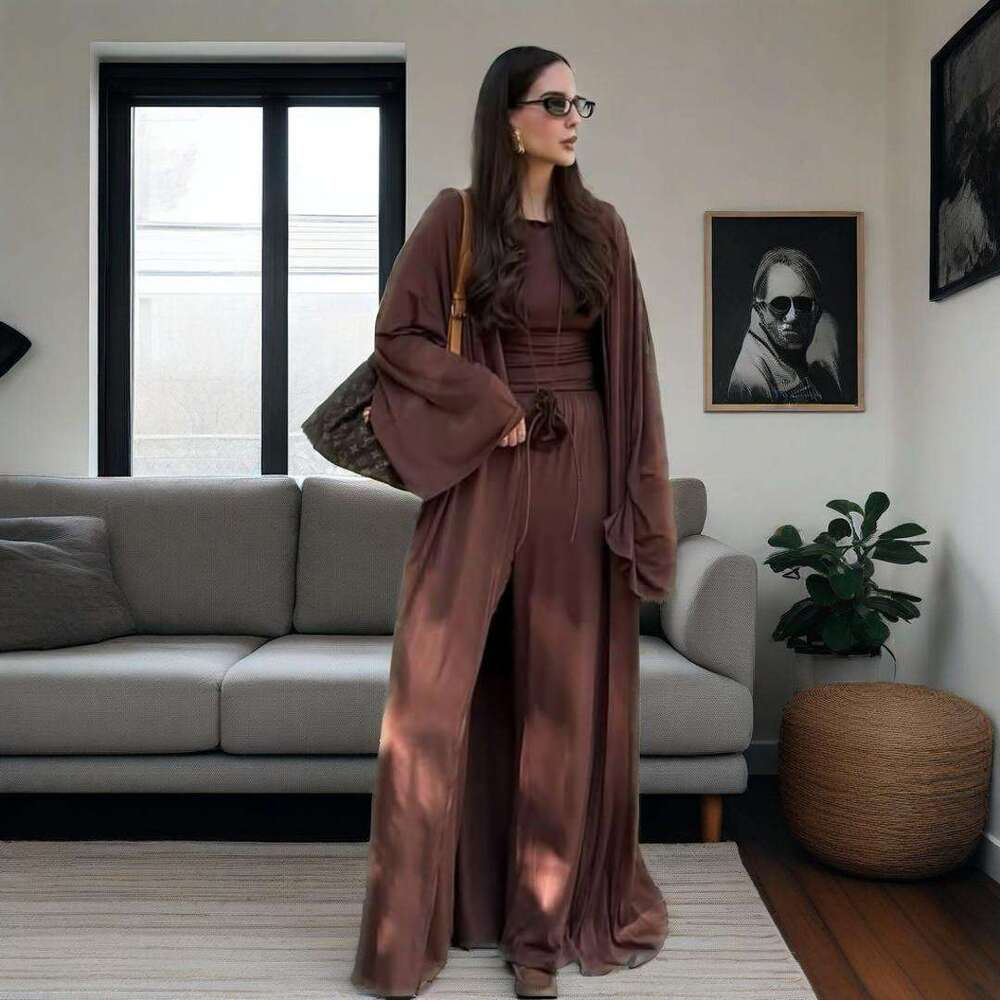 Spring New Women's Round Neck Long Sleeve Wide Leg Pants Elegant Commuter Set B5