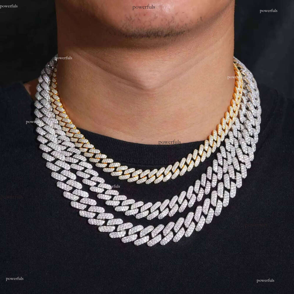 Denser and Thicker 10mm 12mm 14mm Sterling Sier VVS Moissanite Dia Iced Out Cuban Link Chain Necklace Hip Hop Jewelry