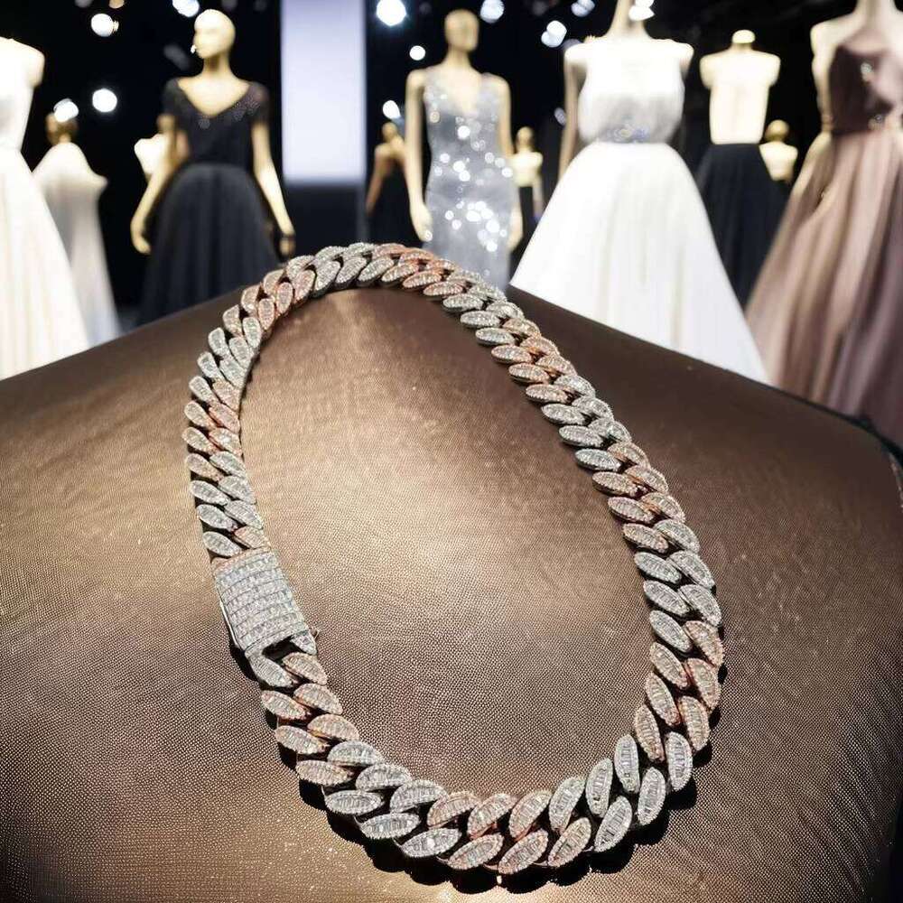 Top jewelry necklace20 MM Iced Out Moissanite Baguette & Round Dia Studded Link Hip Hop Style Miami Cuban Chain for Men Women Gift Idea