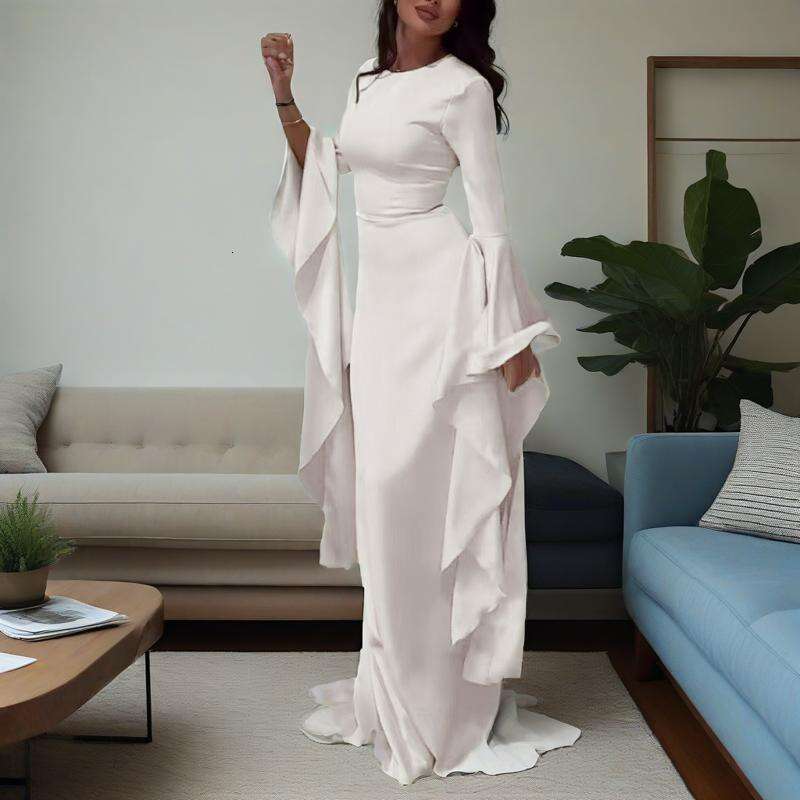 Summer New Round Neck Flared Sleeve Women's Sexy Slim Evening Dress B5